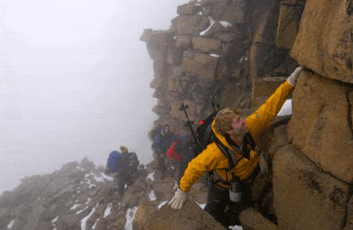 A trekker on the Western Breach on Kilimanjaro