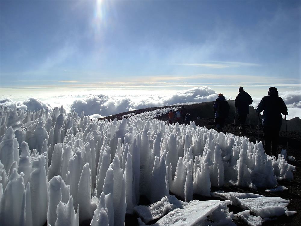 Ice stalagmites on the summit ridge