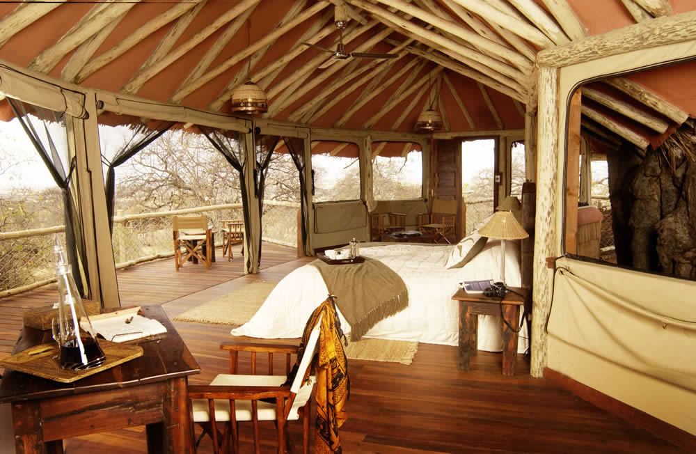 Tarangire Treetops each canvas walled suite is built up into massive Baobab trees