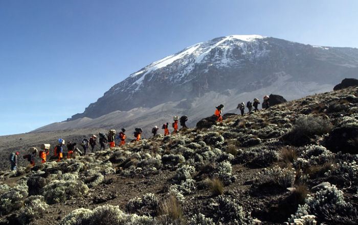 ND porters on ridge with Kibo 1